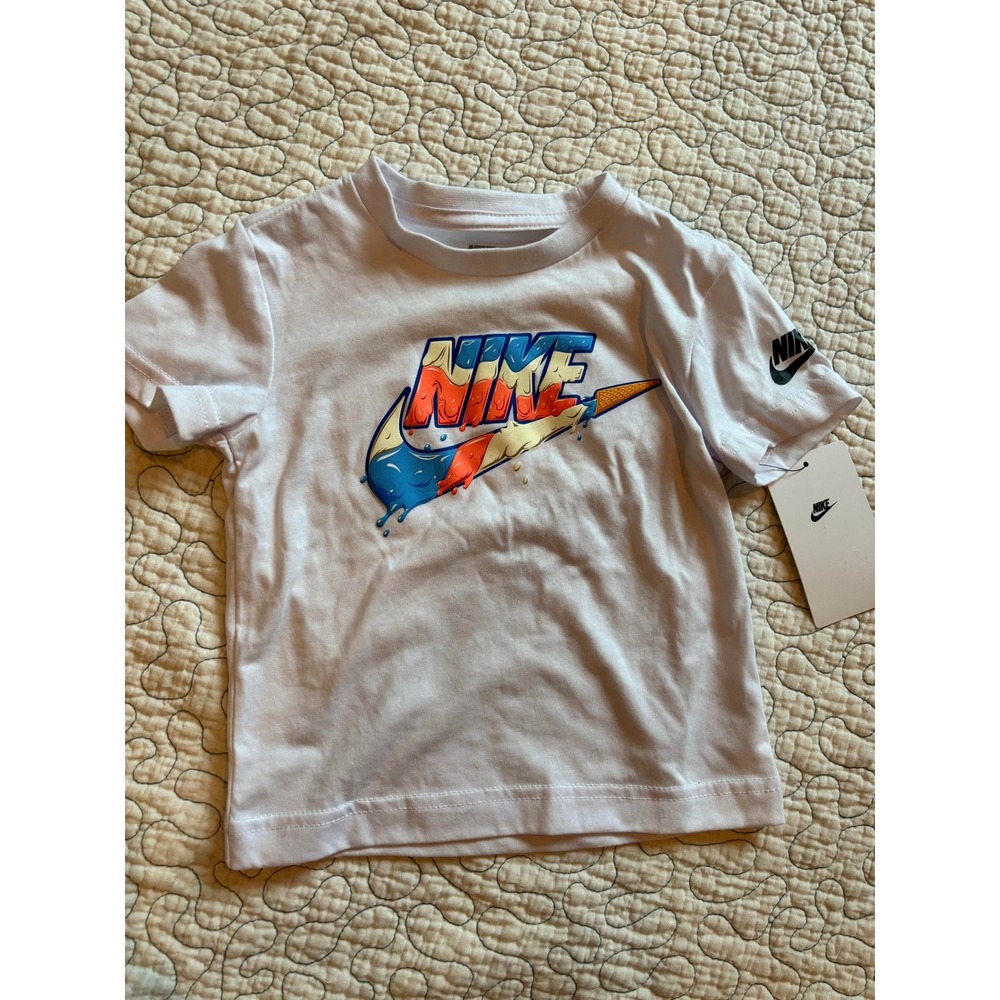 Nike Boys White Ice Cream Cone Swoosh Graphic T-Shirt 2T